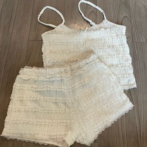 White Lace Trim Two-Piece Set